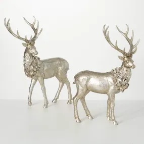 17.5"H and 16.75"H Sullivans Regal Silver Deer Figurine - Set of 2, Christmas Decor, Silver