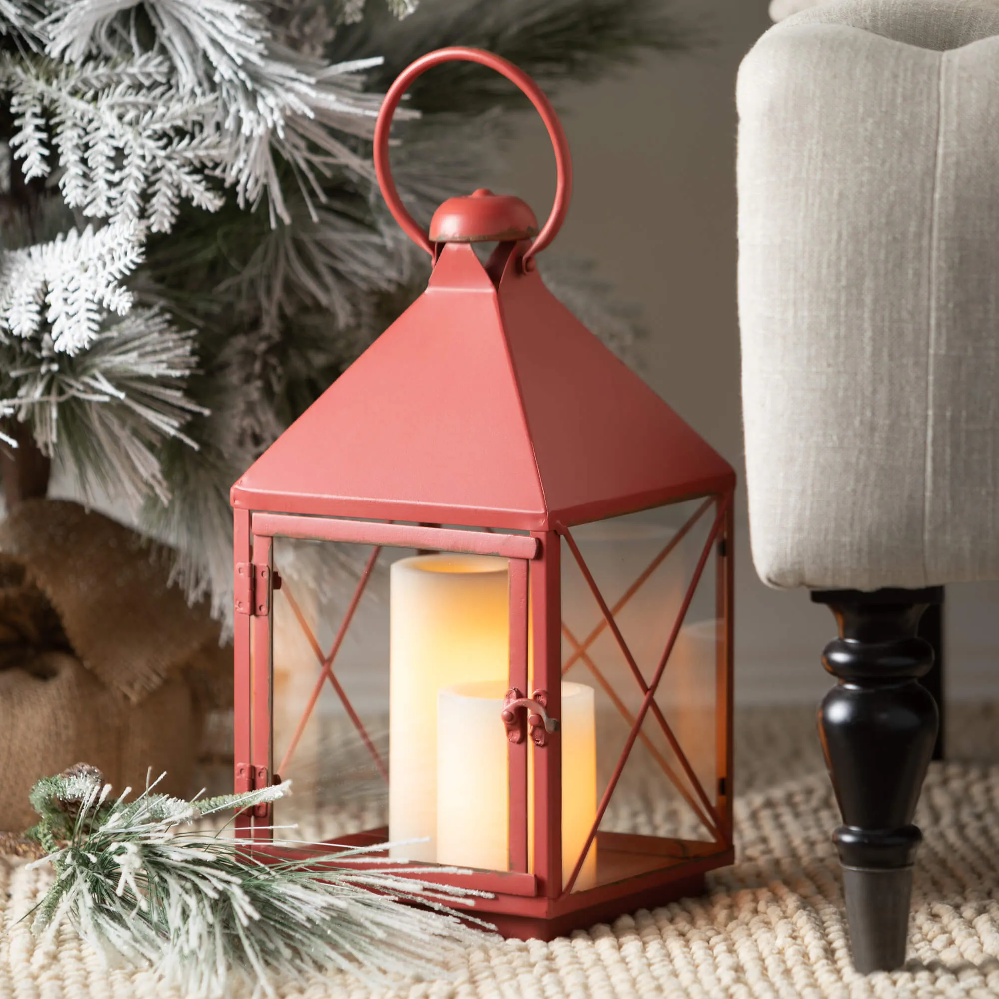 19.5"H and 13.5"H Sullivans Holiday Red Metal Lantern - Set of 2