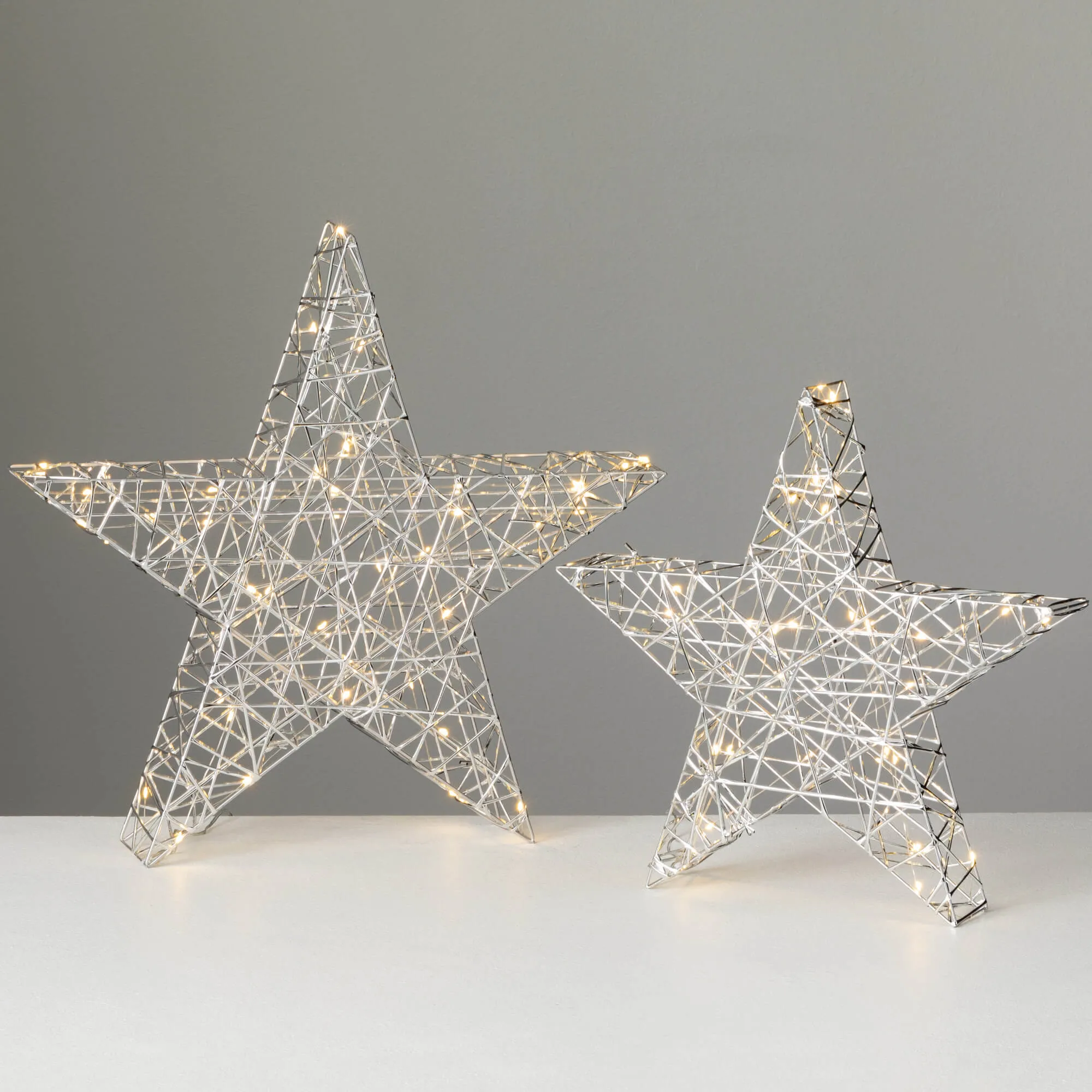 19.75"H and 16"H Sullivans Lighted Outdoor Silver Stars - Set of 2, Silver