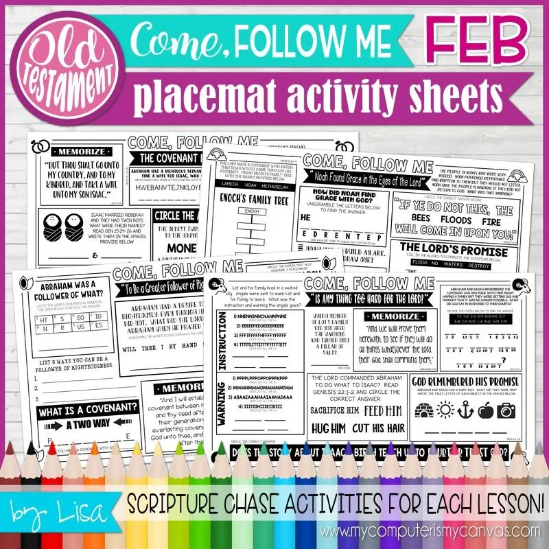 2022 CFM Old Testament Placemat Activity Sheets {FEBRUARY} PRINTABLE