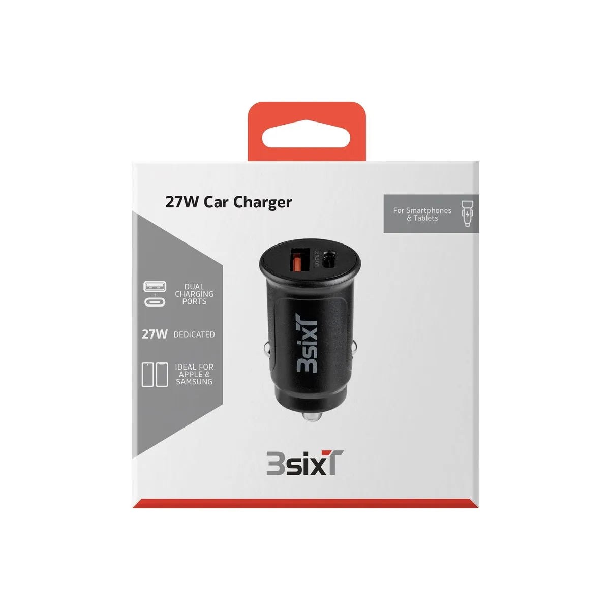 3sixT Car Charger 27W USB-C   USB-A QC3.0 for Phones