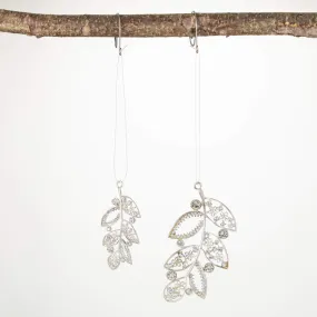 4"H and 3"H Sullivans Jeweled Leaf Ornament - Set of 2, Silver Christmas Ornaments