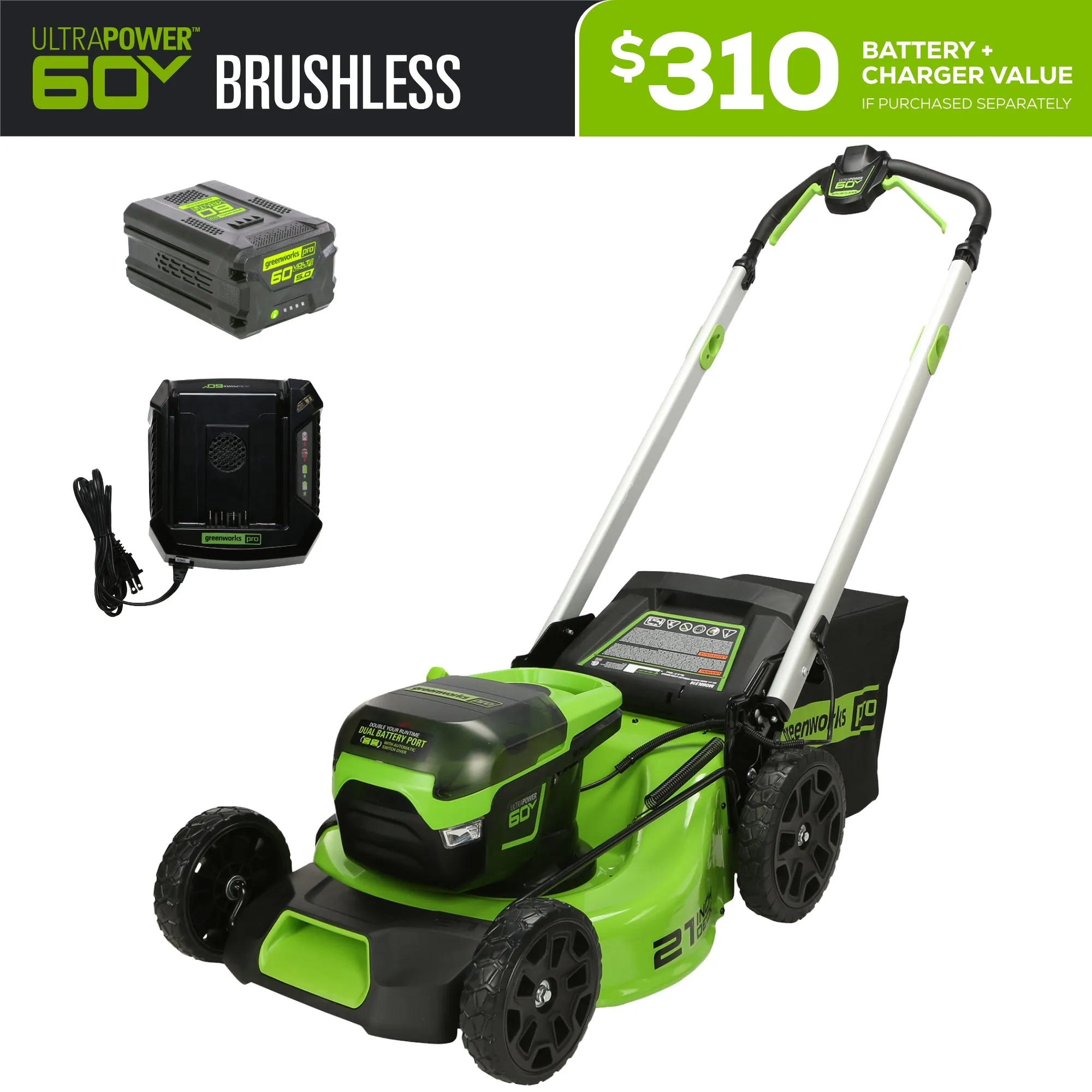 60V 21" Cordless Battery Push Lawn Mower w/ 5.0Ah Battery & Charger