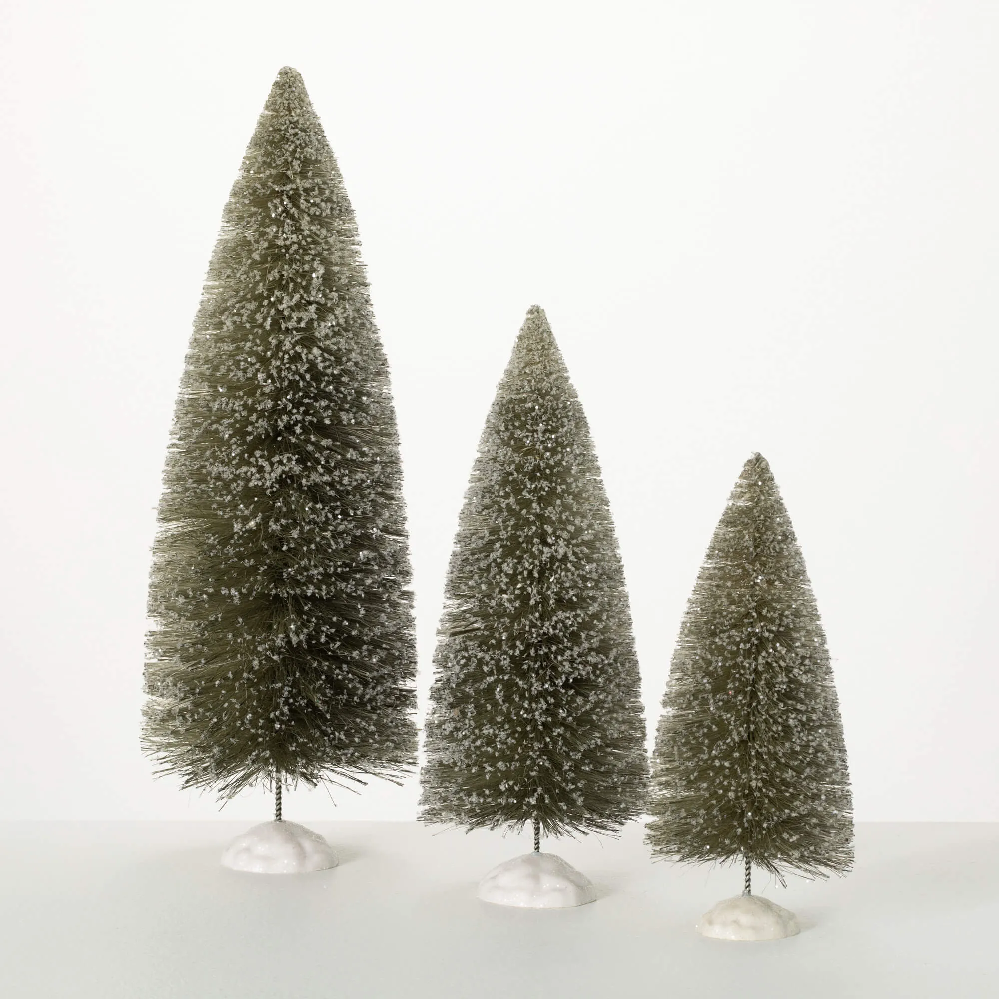 9.5"H, 12"H and 16.25"H Sullivans Gray Bottle Brush Tree - Set of 3, Christmas Decor