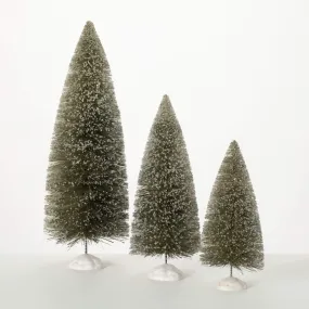 9.5"H, 12"H and 16.25"H Sullivans Gray Bottle Brush Tree - Set of 3, Christmas Decor