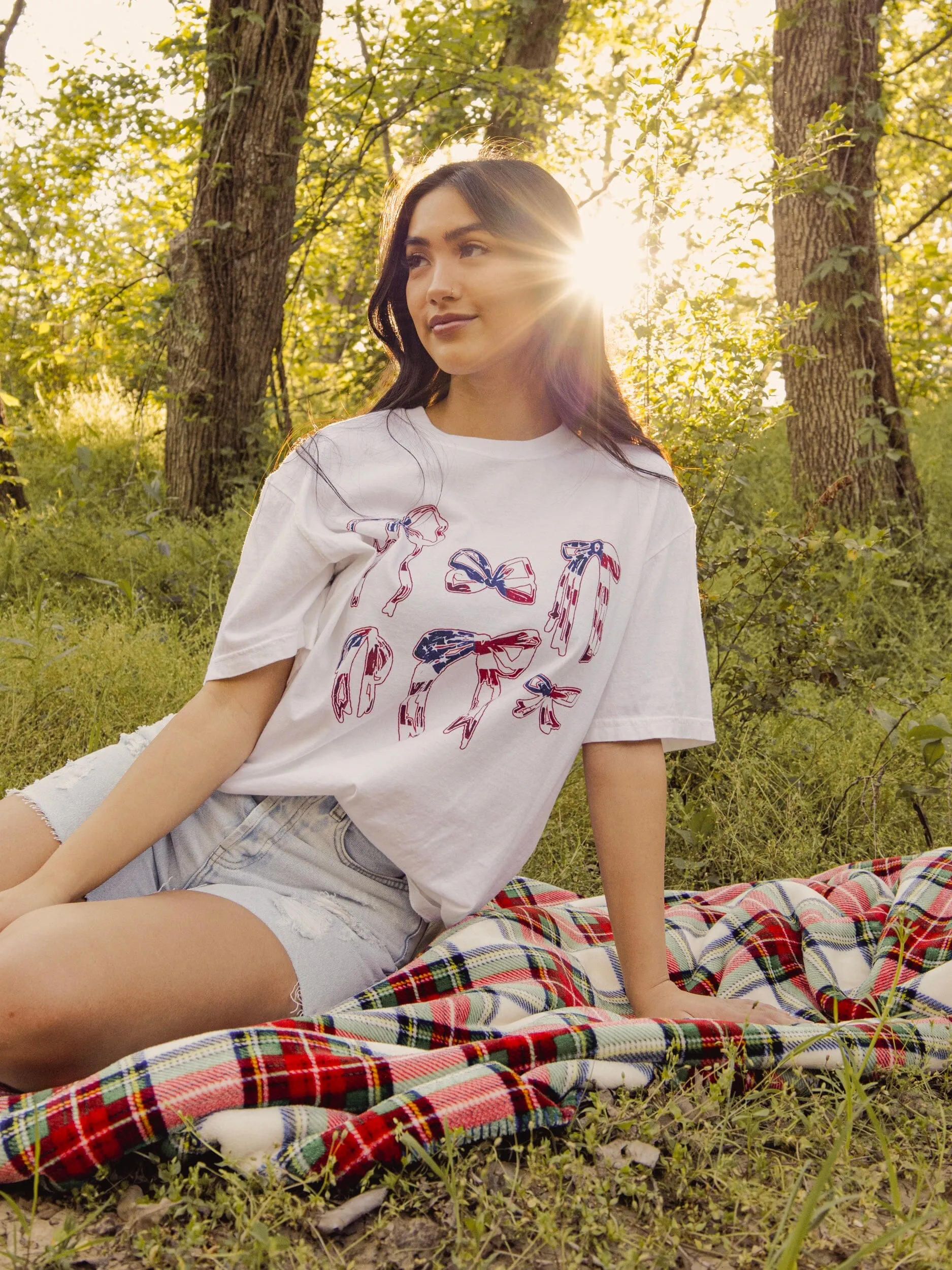 American Flag Bows White Tee