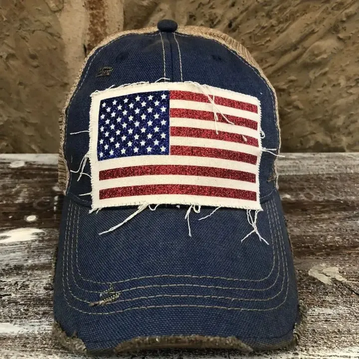 American Flag Glitter Hat - Royal