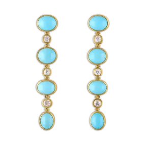 Antique Persian Turquoise and Old Mine Diamond Chime Earrings