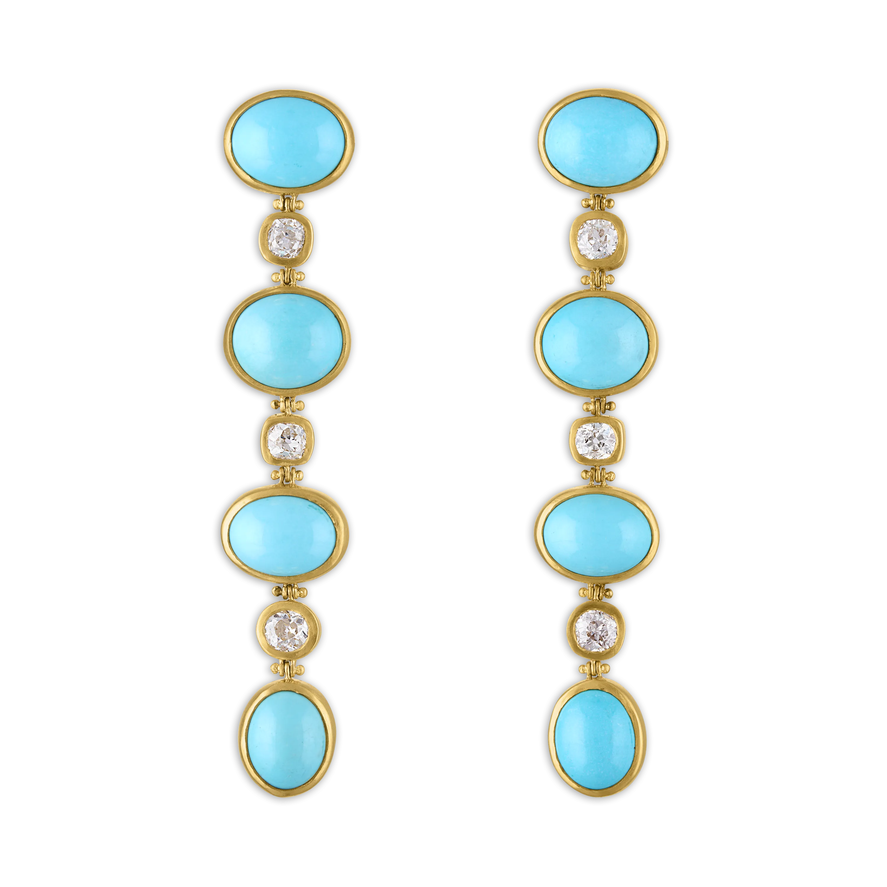 Antique Persian Turquoise and Old Mine Diamond Chime Earrings