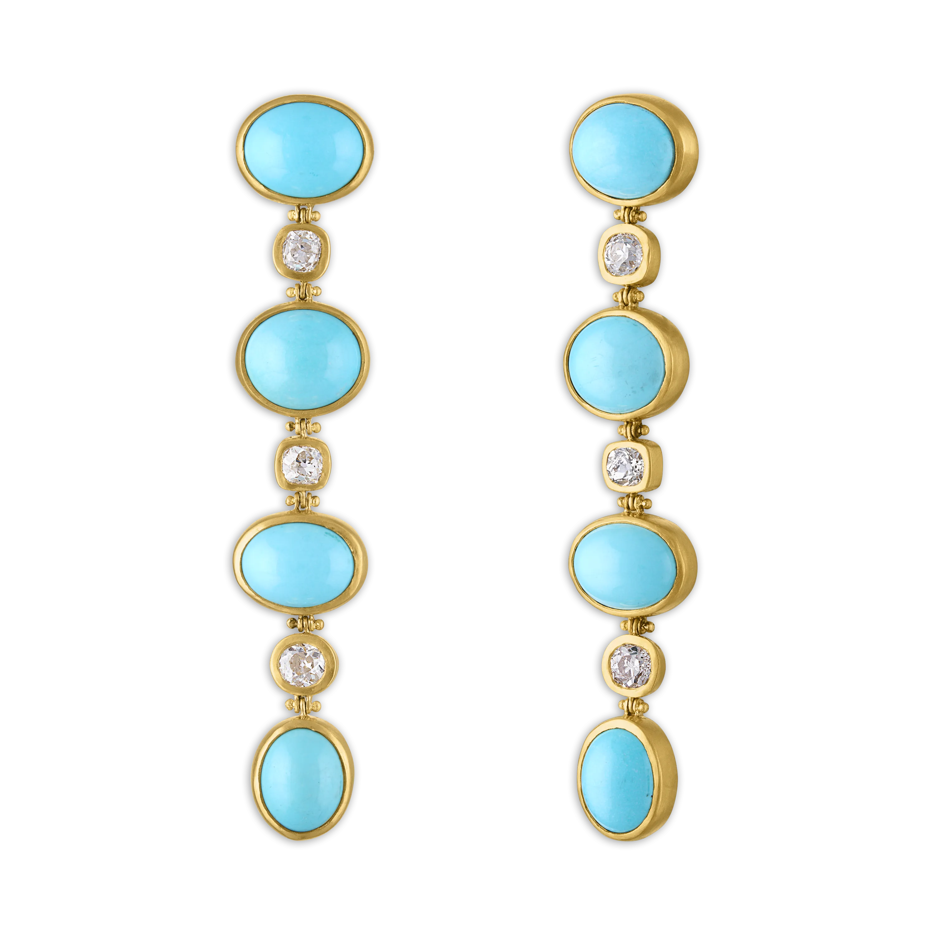 Antique Persian Turquoise and Old Mine Diamond Chime Earrings