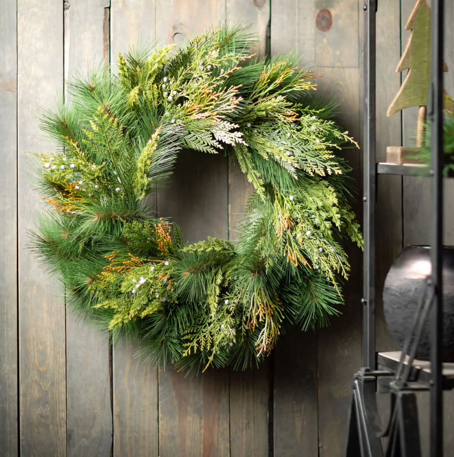 Artificial Mixed Pine & Juniper Wreath Green 24"H