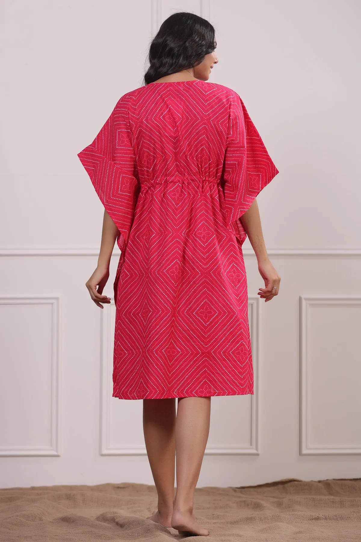 Bandhej on Pink Midi Kaftan