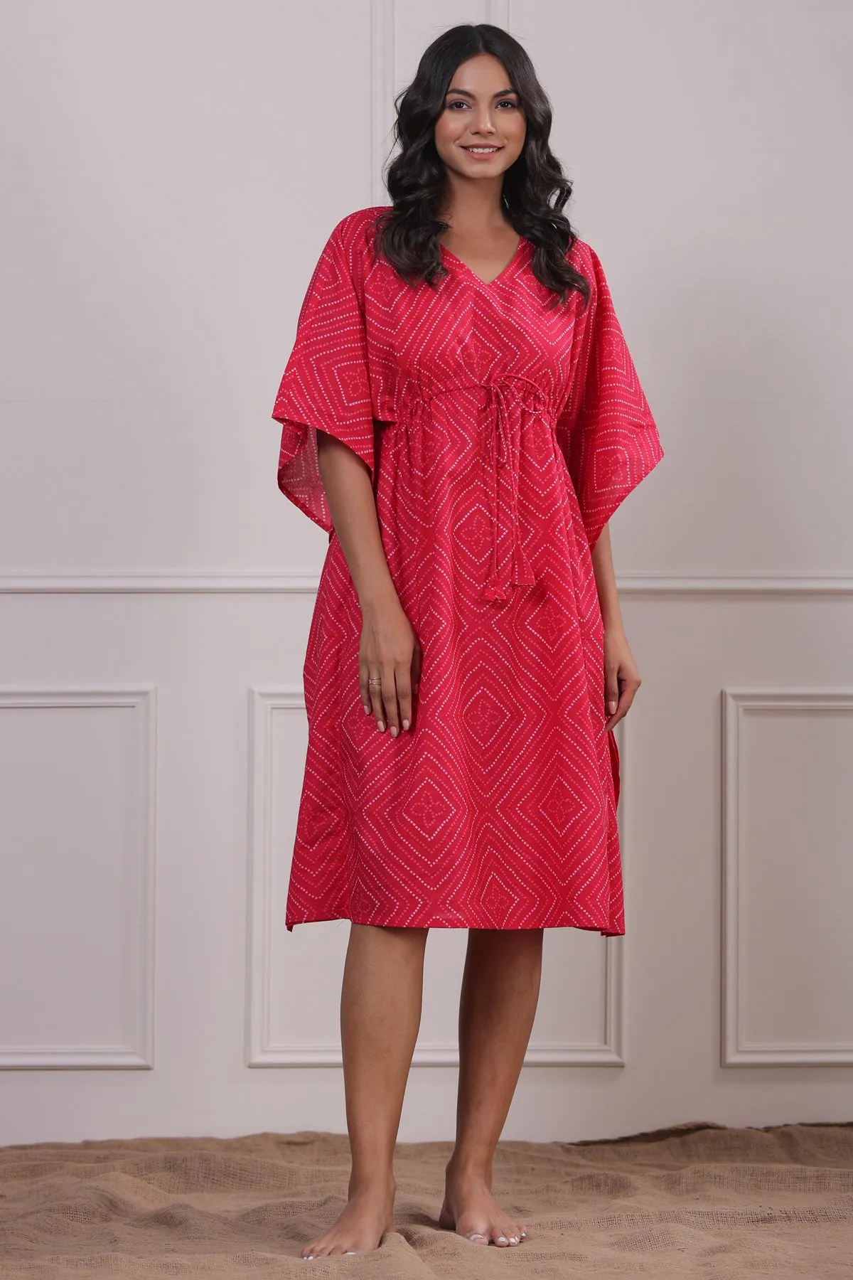 Bandhej on Pink Midi Kaftan