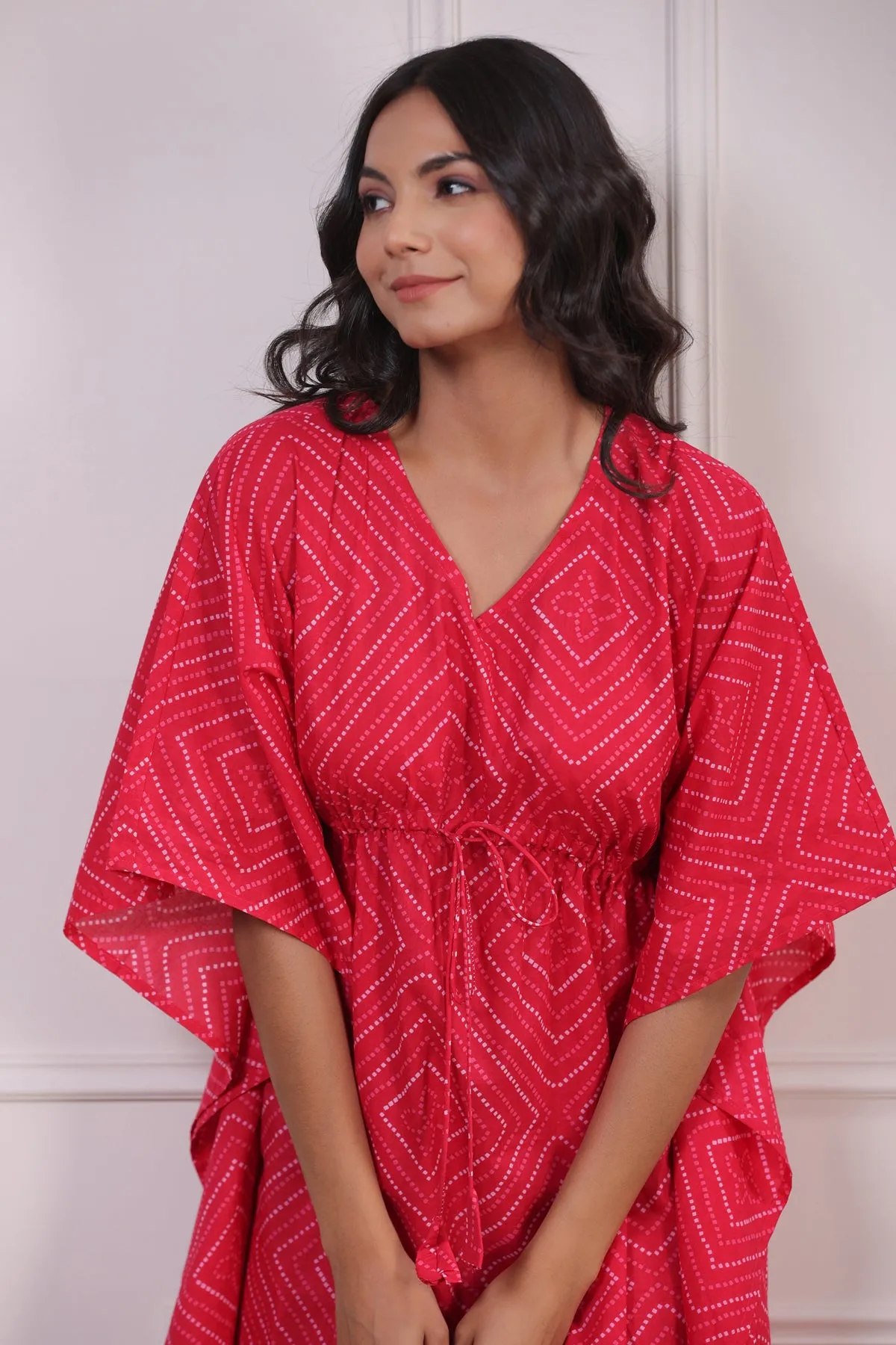 Bandhej on Pink Midi Kaftan