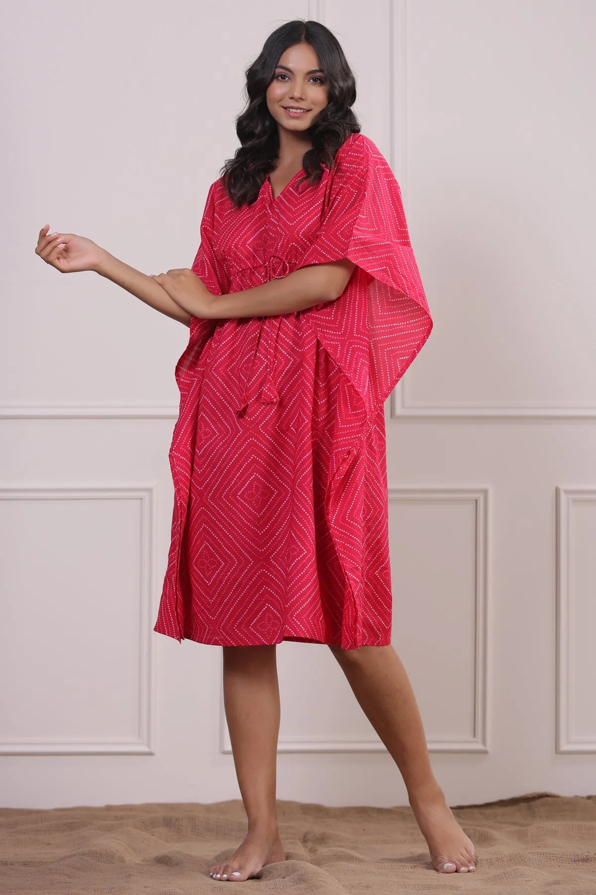 Bandhej on Pink Midi Kaftan