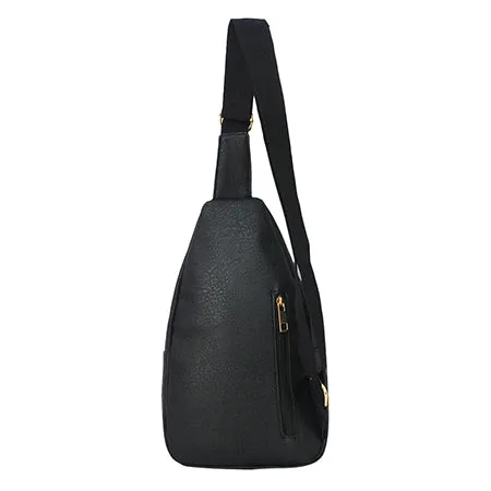 Black Faux Leather Fashion Sling Bag