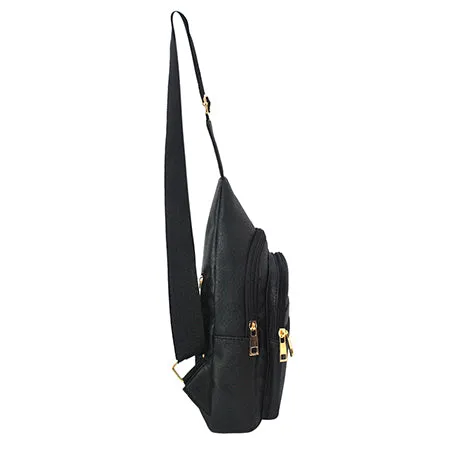 Black Faux Leather Fashion Sling Bag