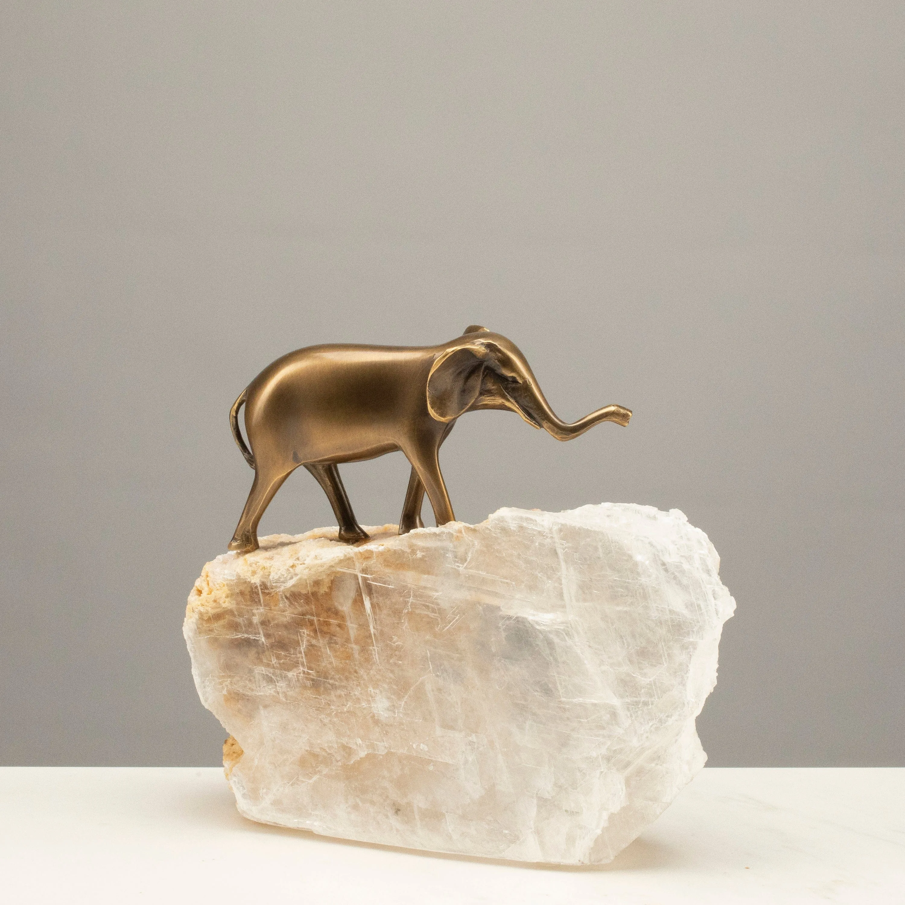 Brass Elephant on Calcite Base