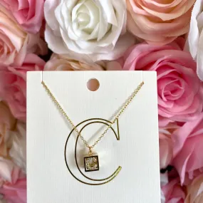 C-INITIAL SQUARE PENDANT NECKLACE