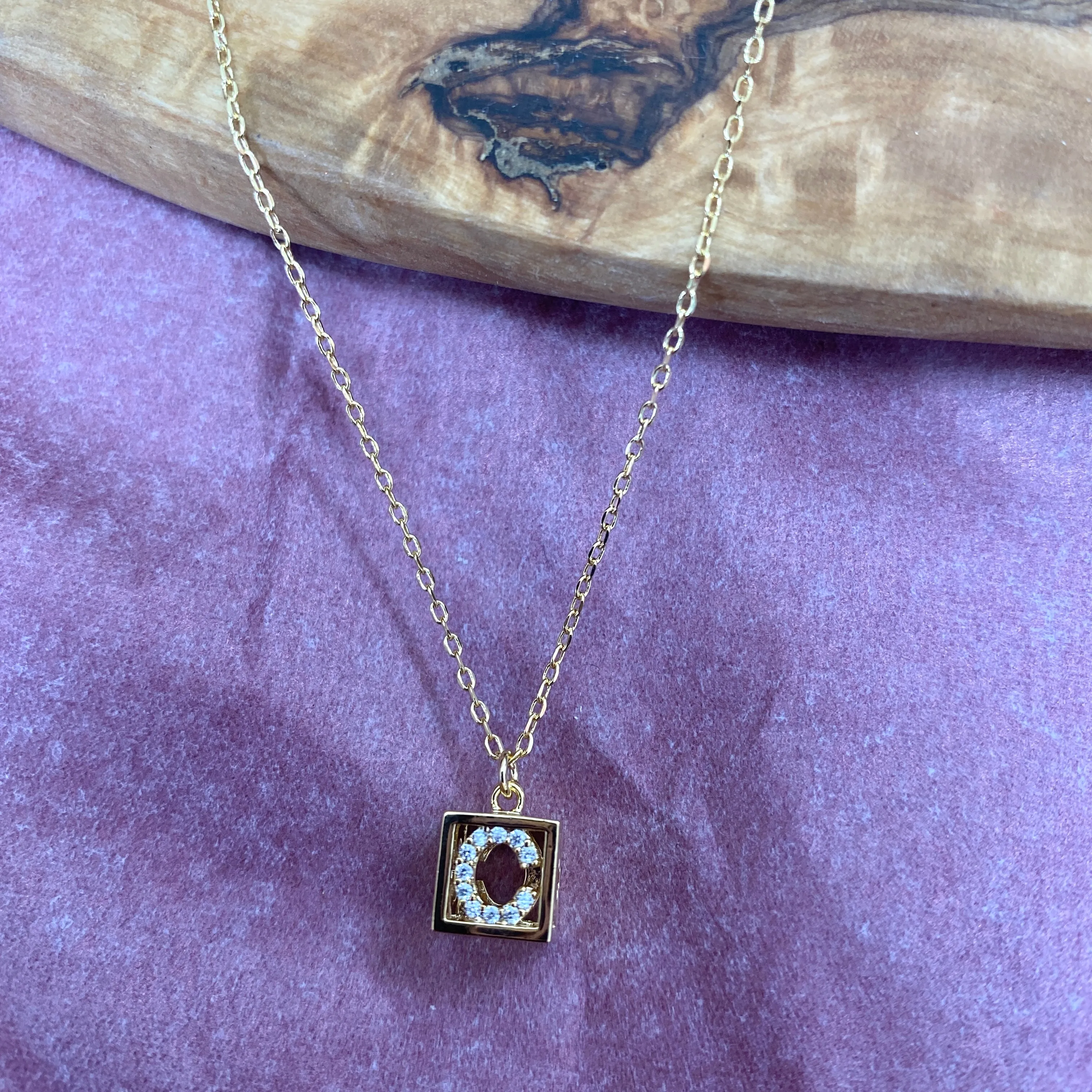 C-INITIAL SQUARE PENDANT NECKLACE