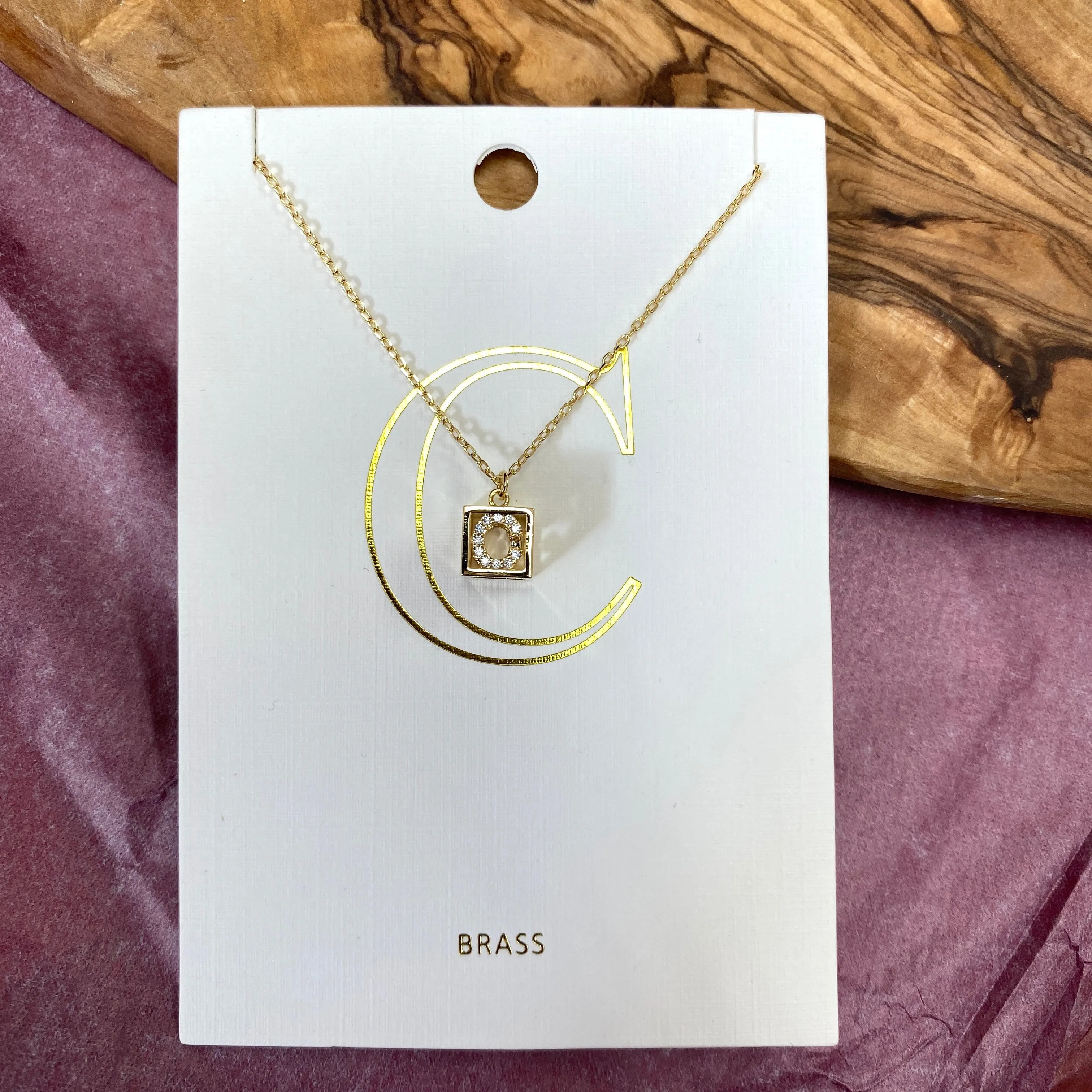 C-INITIAL SQUARE PENDANT NECKLACE