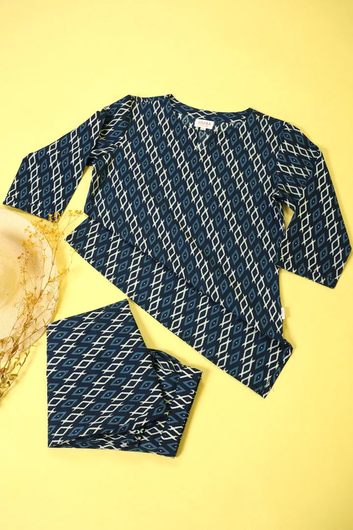 Checkered on Blue Cotton Top Set