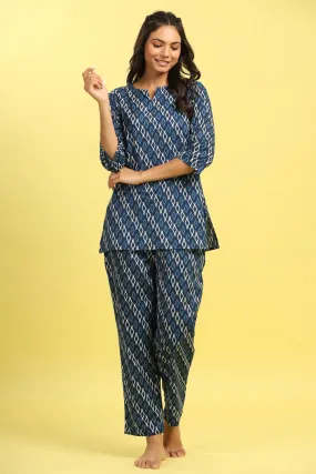 Checkered on Blue Cotton Top Set