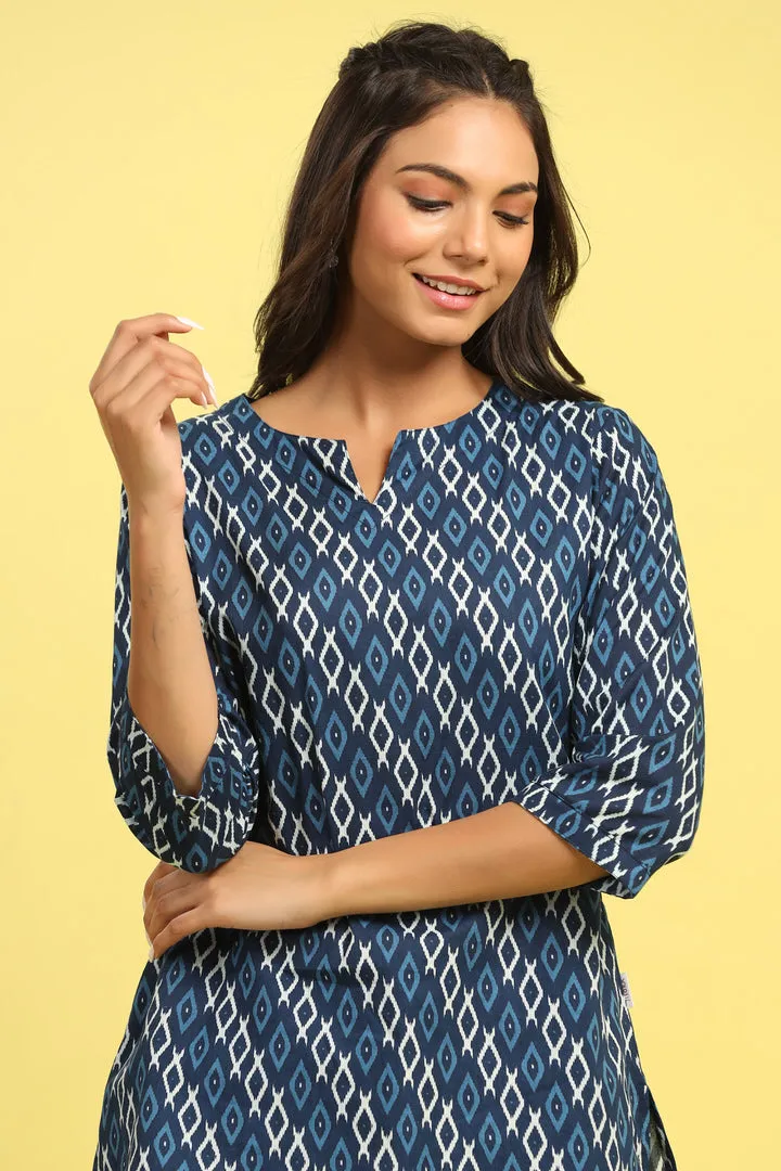 Checkered on Blue Cotton Top Set