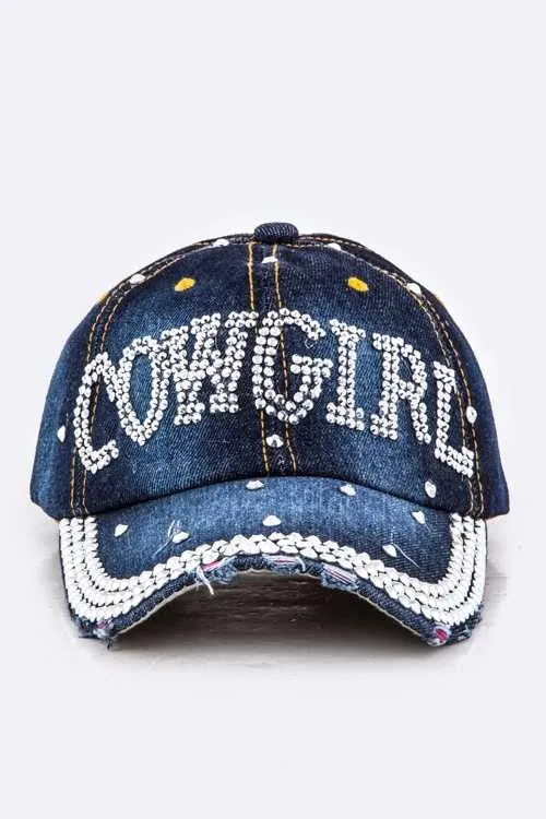 Crystal COWGIRL Embelished Fashion Denim Cap