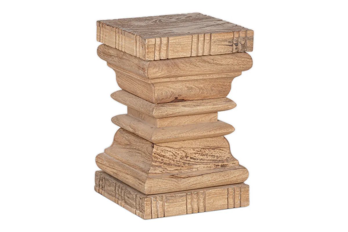 Disha Carved Mango Wood Side Table - Natural