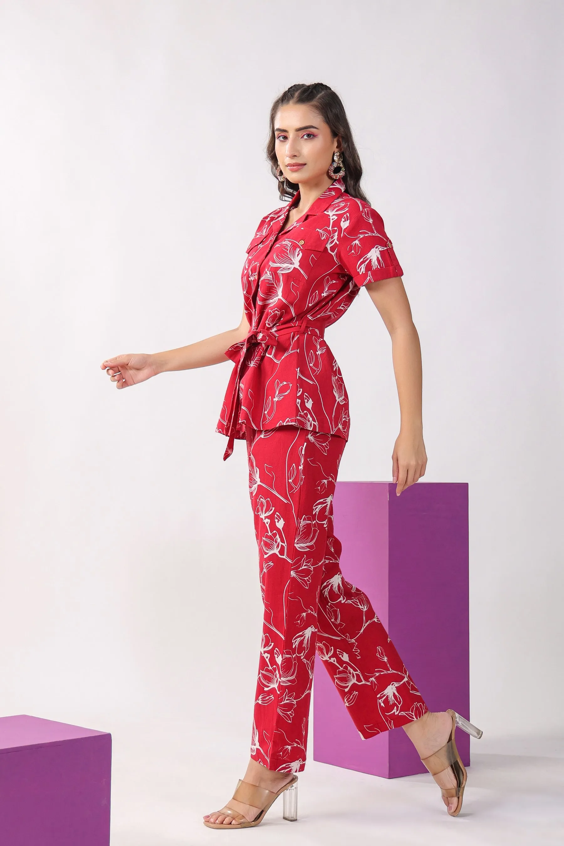 Flowing Jaal on Maroon Cotton Flex Co-ord Set