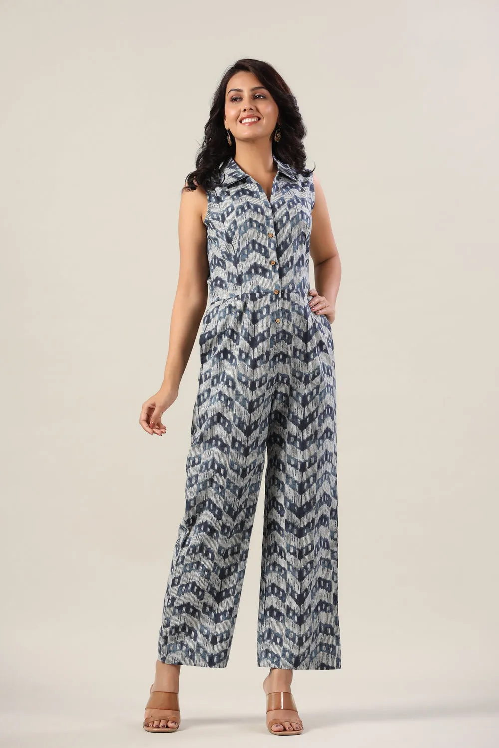 Indigo Shibori Print on Cotton Jumpsuit