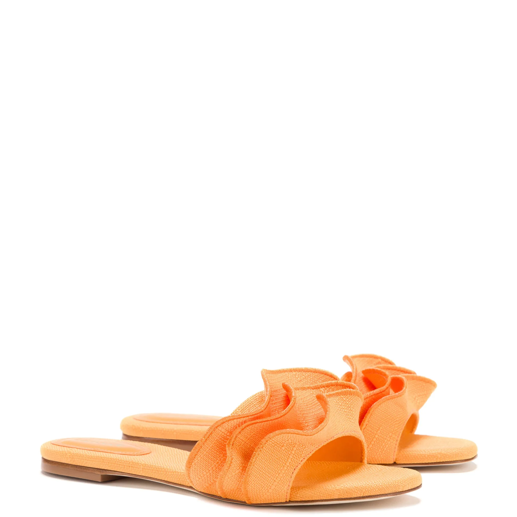 Ivy Ruffle Flat Mule In Mango Raffia