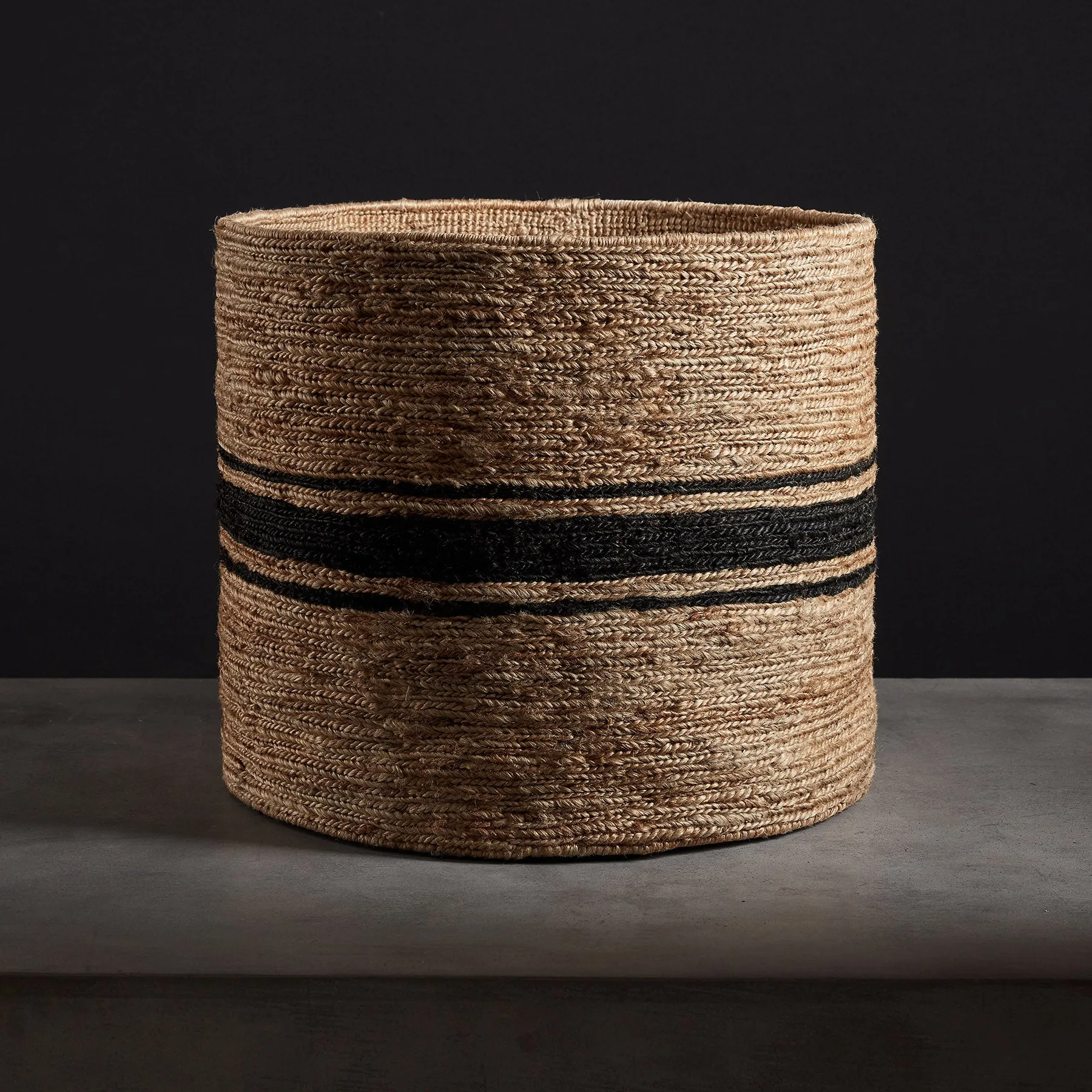 Jute Basket 21 X 18 - Natural/Charcoal Stripe