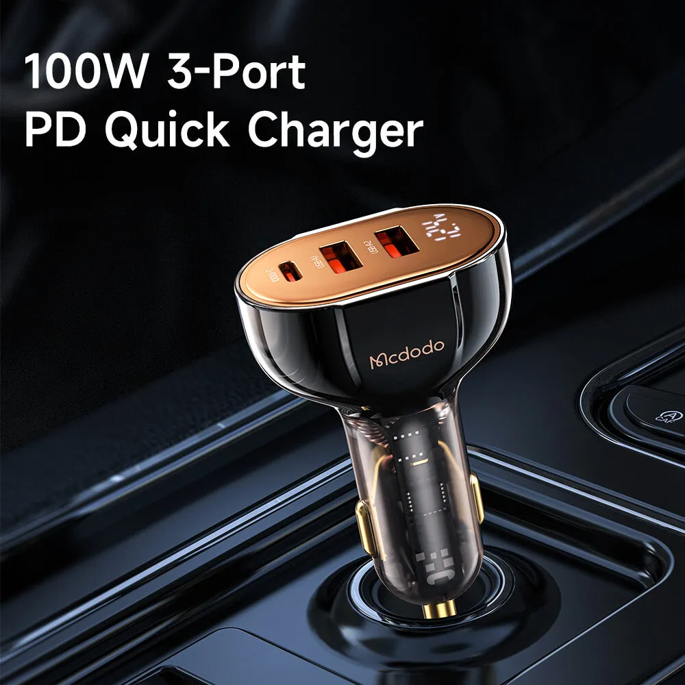 Mcdodo Prism Series 100W USB-C   Dual USB-A Digital Display PD Car Charger