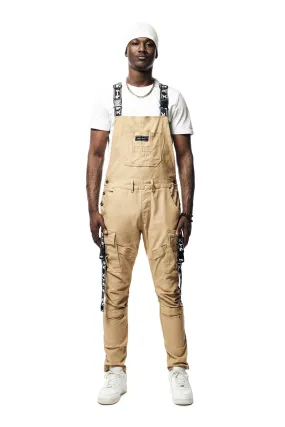 Mens Multi Cargo Fashion Twill Overalls - Khaki