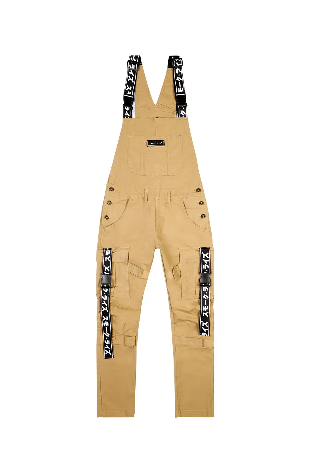 Mens Multi Cargo Fashion Twill Overalls - Khaki