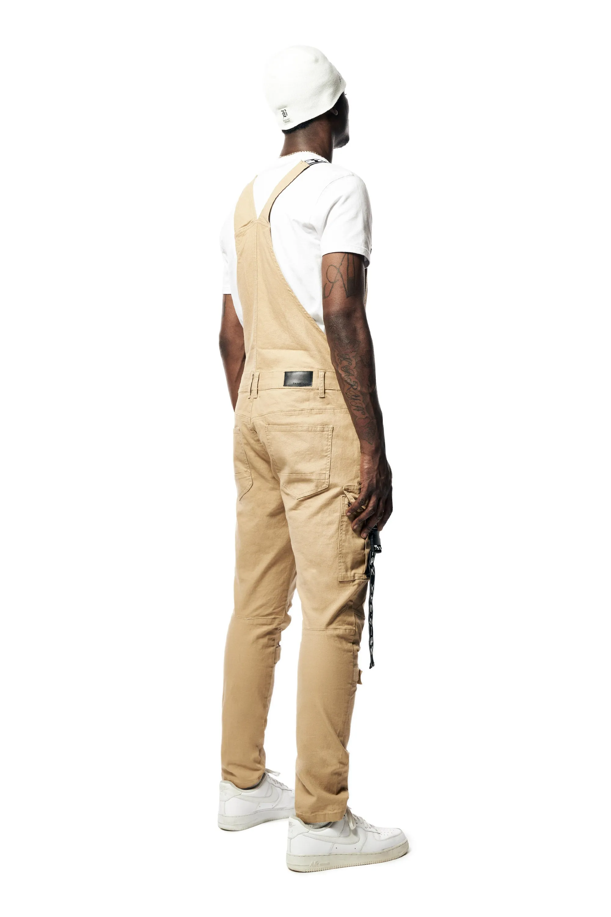 Mens Multi Cargo Fashion Twill Overalls - Khaki