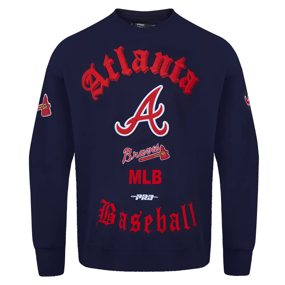 MLB ATLANTA BRAVES OLD ENGLISH MEN'S CREWNECK (MIDNIGHT NAVY)