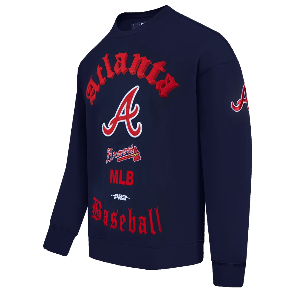 MLB ATLANTA BRAVES OLD ENGLISH MEN'S CREWNECK (MIDNIGHT NAVY)