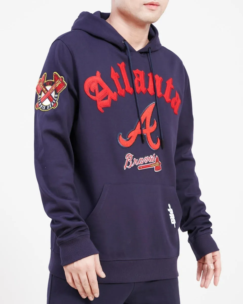 MLB ATLANTA BRAVES OLD ENGLISH MEN'S PO HOODIE (MIDNIGHT NAVY)