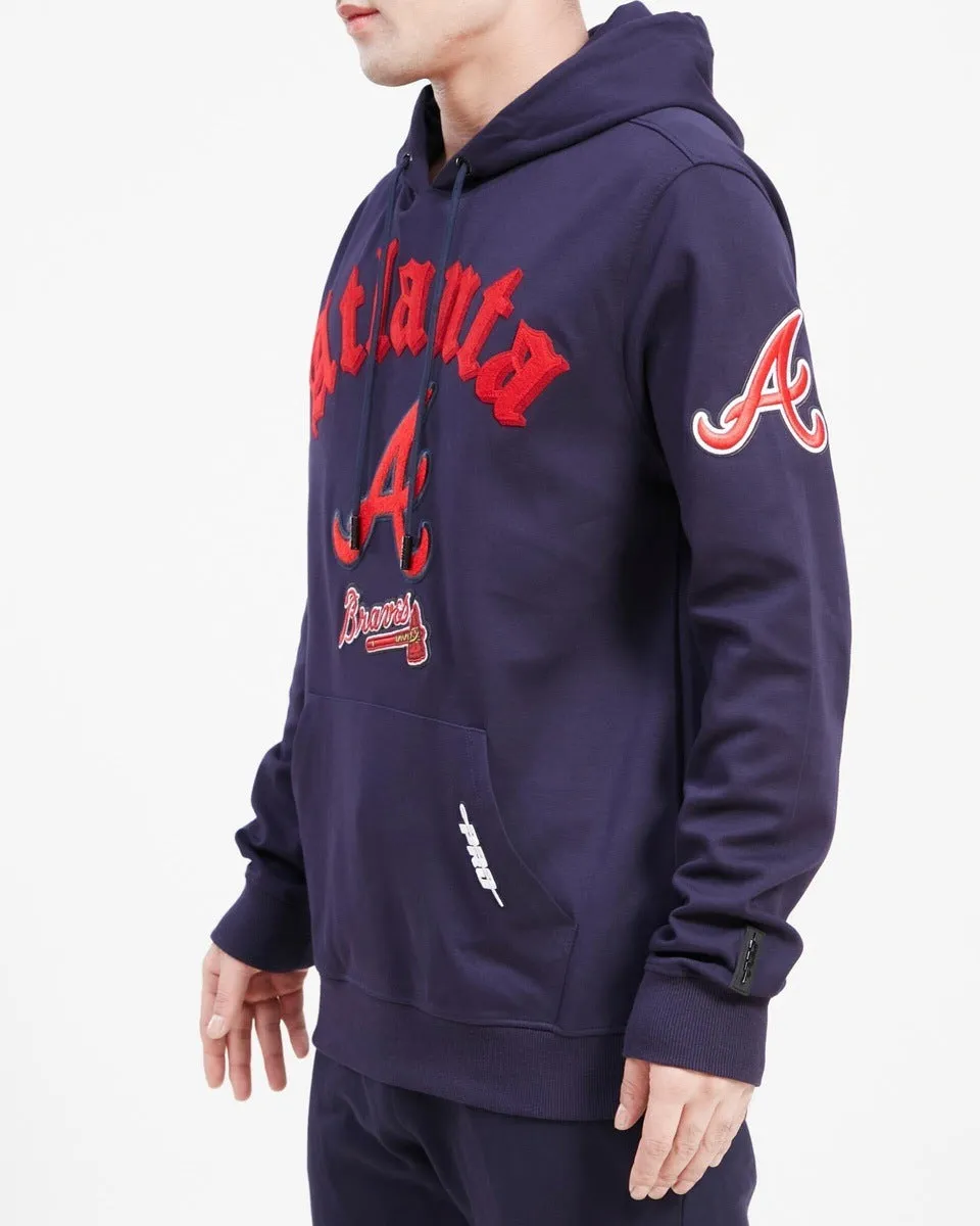 MLB ATLANTA BRAVES OLD ENGLISH MEN'S PO HOODIE (MIDNIGHT NAVY)