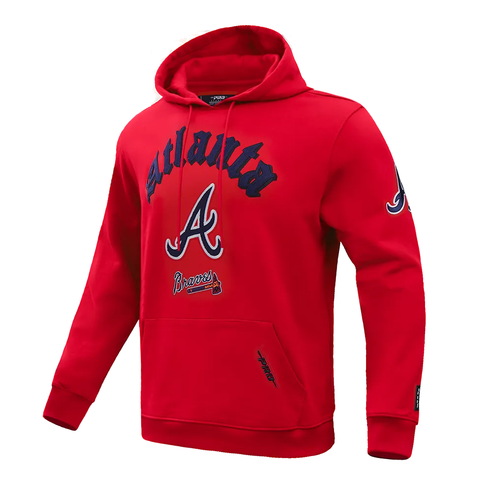 MLB ATLANTA BRAVES OLD ENGLISH MEN'S PO HOODIE (RED)