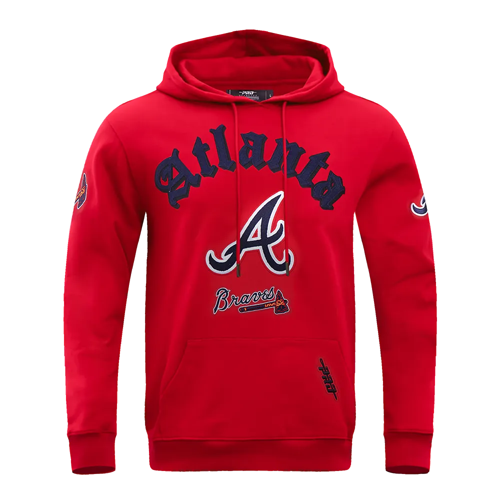 MLB ATLANTA BRAVES OLD ENGLISH MEN'S PO HOODIE (RED)