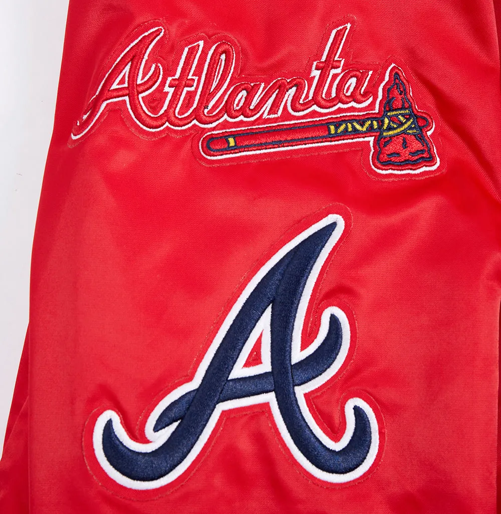 MLB ATLANTA BRAVES OLD ENGLISH MEN'S RIB SATIN JACKET (RED/MIDNIGHT NAVY/RED)