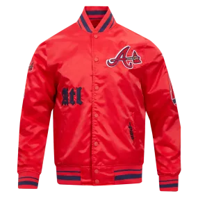 MLB ATLANTA BRAVES OLD ENGLISH MEN'S RIB SATIN JACKET (RED/MIDNIGHT NAVY/RED)