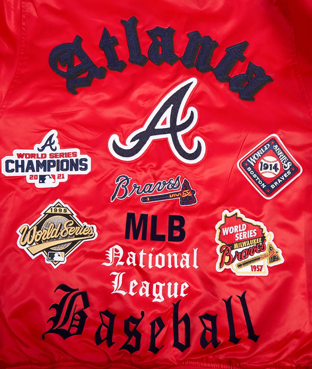 MLB ATLANTA BRAVES OLD ENGLISH MEN'S RIB SATIN JACKET (RED/MIDNIGHT NAVY/RED)