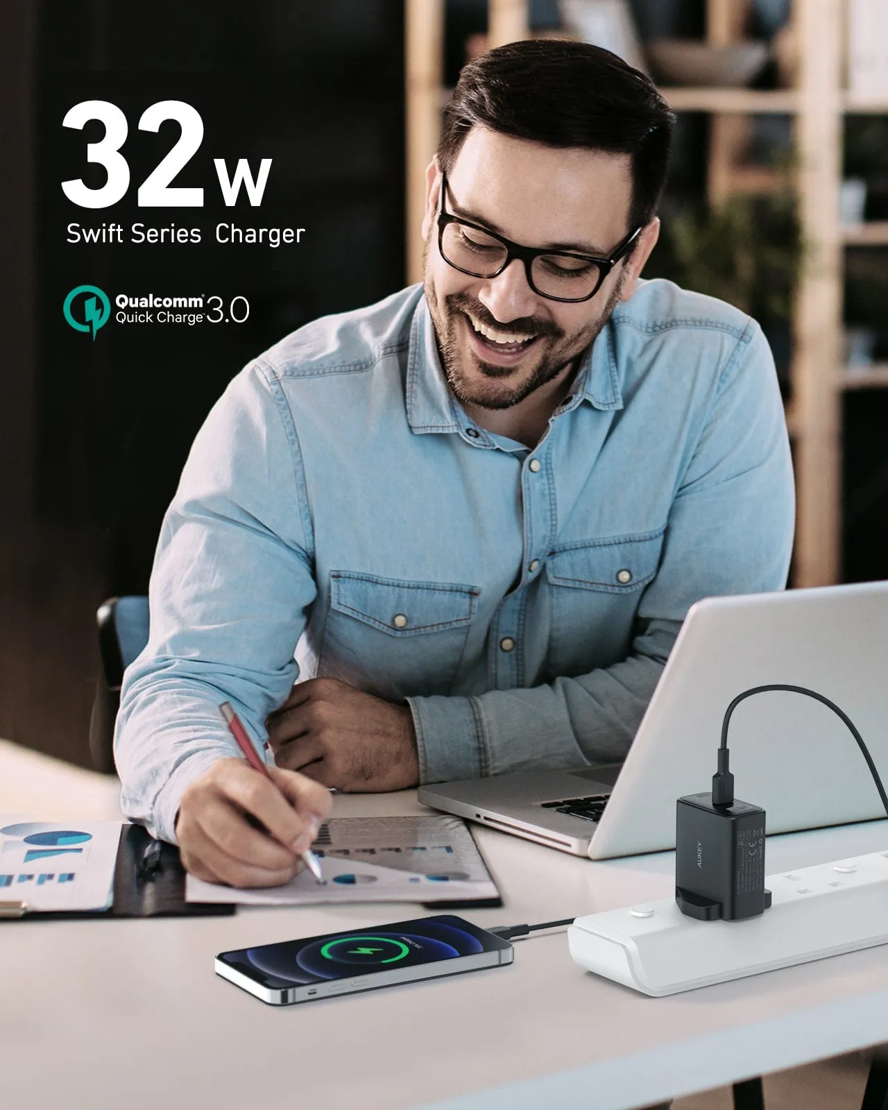 PA-F3S 32W Swift Series PD Dual USB-C & USB-A Wall Charger