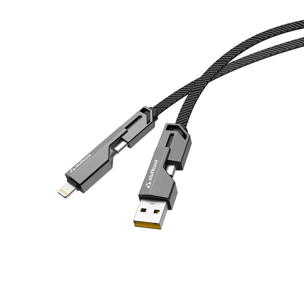 Quad Pro 4 in 1 Indestructible Cable with lightning to type C, type C to C, lightning to USB A