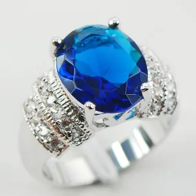 Stunning Fashion Blue Crystal Sapphire Zircon Fashion Ring - 925 Sterling Silver